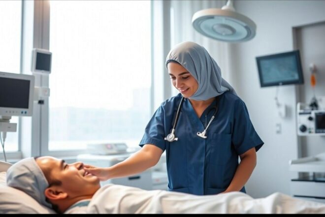 Registered nurse in Dubai hospital attending patient – 2025 vacancy